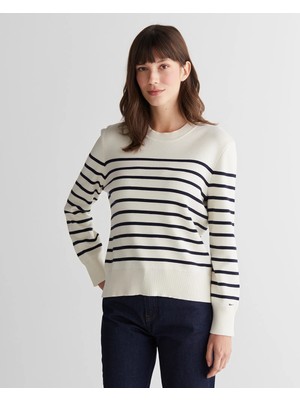 Gant Women's Cream Regular Fit Crew Neck Striped Sweater