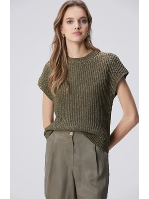 Network Khaki Metallic Textured Knit Top