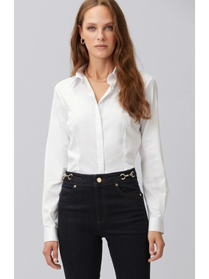 Network White Long Sleeve Cotton Satin Basic Shirt