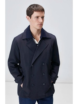 Network Navy Double-Breasted Trench Coat