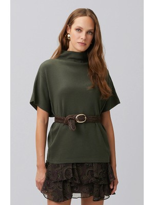 Network Khaki Ribbed Detail Relaxed Fit Sweater