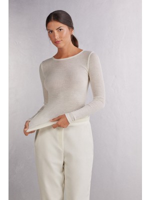 Intimissimi Silk And Wool Wide Round Neck Long Sleeve Top