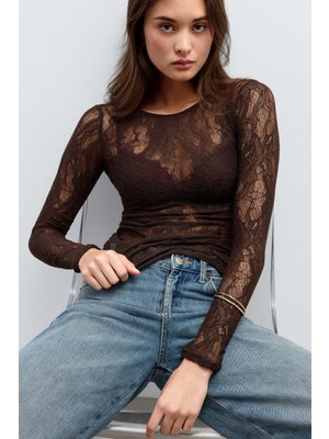 Intimissimi Long Sleeve Stretch Lace Top