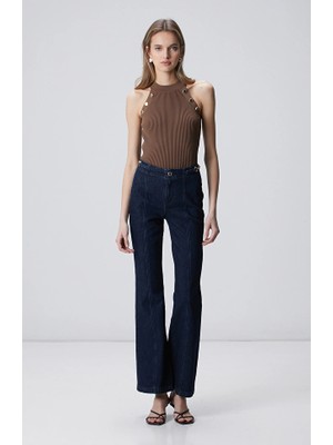 Network Navy Waist Accessory Flare Fit Jeans