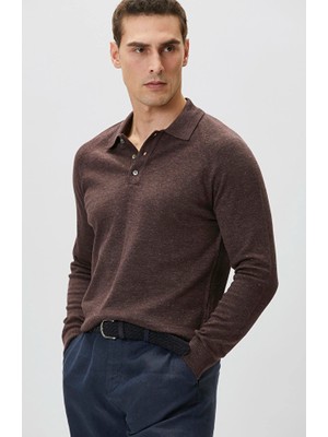 Network Burgundy Polo Neck Linen Knit Sweater