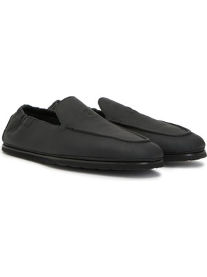 George Hogg Black Elastic Detail Leather Loafers