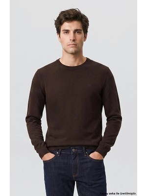 Network Dark Brown Basic Crew Neck Sweater