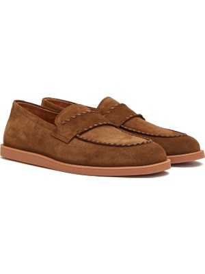 Divarese Dıvarese Light Brown Saddle Stitch Detail Men's Suede Loafer