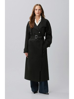 Network Black Stand Collar Trench Coat