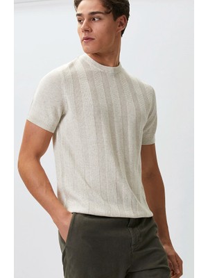 Network Honeycomb Stitch Linen Blend Knit Sweater