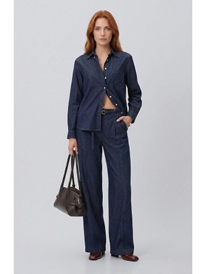 Network Navy Pressed Crease Wide Straight Denim Pants