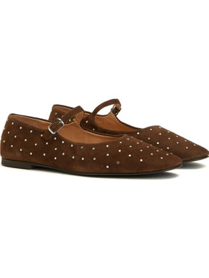 Divarese Dıvarese Women's Brown Embellished Leather Ballet Flats