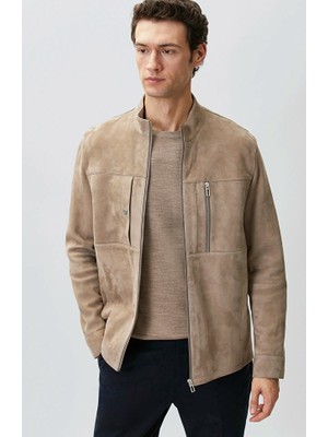 Network Mink Stand Collar Zippered Leather Jacket