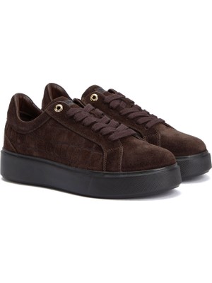 Divarese Dıvarese Women's Brown Croc-Print Suede Sneakers