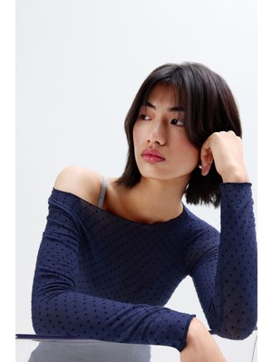 Intimissimi Flocked Polka Dot Cashmere Blend Ultralight Boat Neck Top