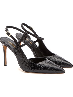 Divarese Dıvarese Black Croc Detail Leather Stilettos