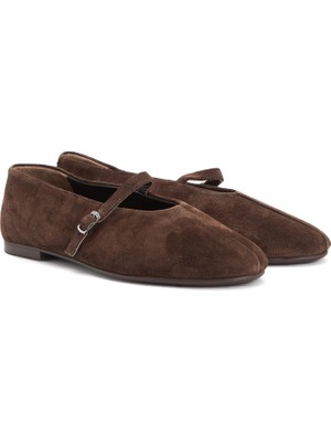Divarese Dıvarese Brown Buckle-Detail Suede Ballet Flats