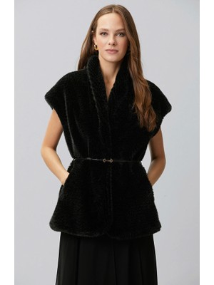 Network Black Patterned Belted Vest