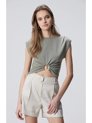 Network Light Khaki Waist Accessory Detail T-Shirt
