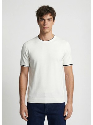 Network Ecru Contrast Color Stripe Rayon Sweater