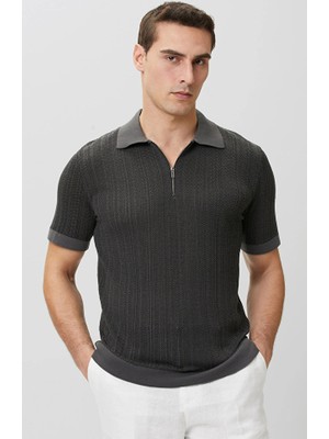 Network N-Tech Anthracite Polo Collar Zippered Knit Sweater