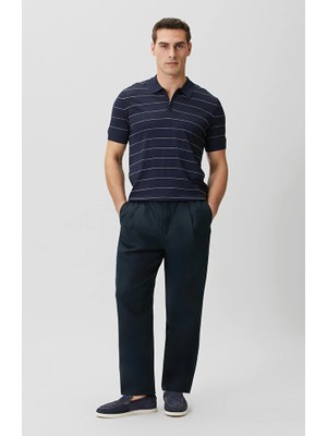 Network Navy Single-Pleat Linen Blend Trousers