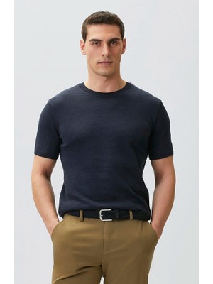 Network Navy Linen Blend Knit Sweater