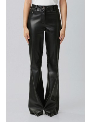 Network Black Flare Faux Leather Trousers