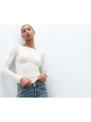 Intimissimi Braid Motif Cashmere Blend Ultralight Boat Neck Top
