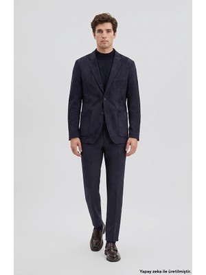 Network Navy Wool Tencel Blend Pleated Trousers