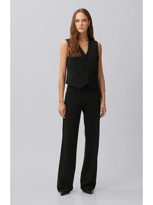 Network Black High Waist Wide Leg Knit Trousers