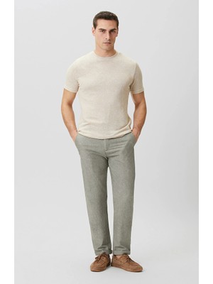 Network Khaki Woven Cotton Linen Trousers