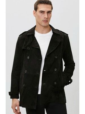 Network Black Reversible Suede Leather Trench Coat