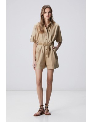 Network Beige Short Sleeve Jumpsuit