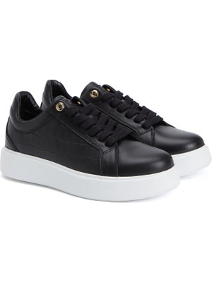 Divarese Dıvarese Black Croc Print Women's Leather Sneakers