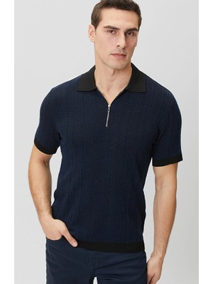 Network N-Tech Navy Polo Collar Zippered Knit Sweater