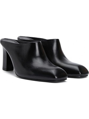 Network Black High Heel Women's Leather Mules