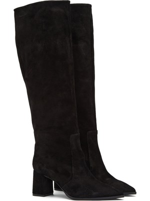George Hogg Black Women's Suede Leather Tall Boots