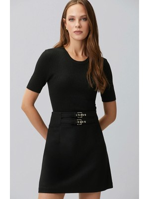 Network Black Short Sleeve Wool Blend Knit Sweater
