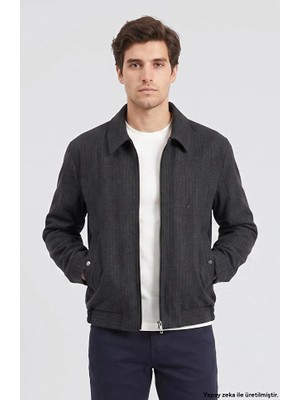 Network Anthracite Striped Wool Coat