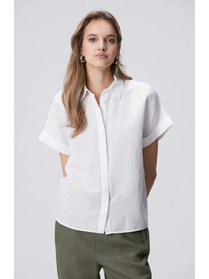 Network White Short Sleeve Linen Mix Shirt