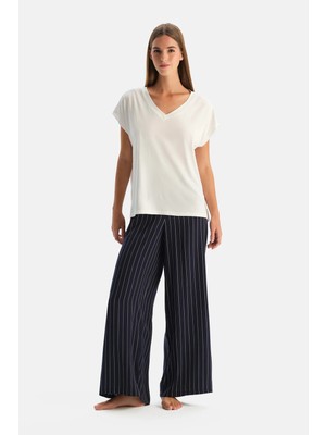 Dagi Navy Patterned Woven Pants