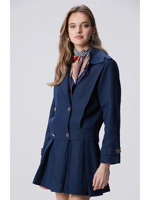 Network Navy Linen Blend Trench Coat