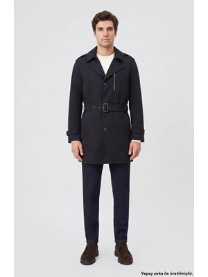 Network Navy Single-Breasted Belted Trench Coat