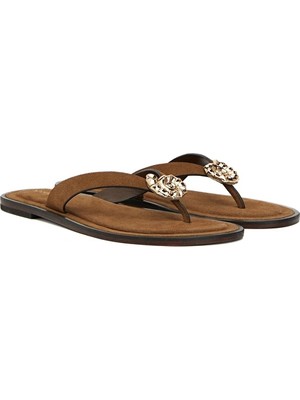 Network Tobacco Buckle Detail Women's Suede Slides