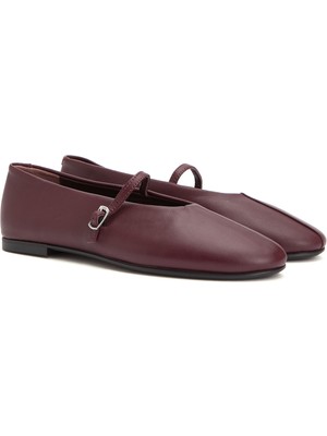 Divarese Dıvarese Burgundy Buckle Detail Leather Ballet Flats