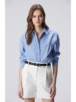 Network Blue White Wide Striped Cotton Shirt