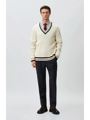 Network Navy Striped Wool Trousers