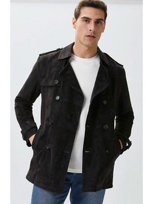 Network Navy Reversible Suede Leather Trench Coat