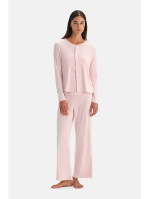 Dagi Light Pink Pointelle 3-Piece Set With Cardigan